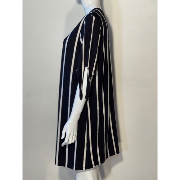 Who What Wear Women Shift Mini Dress Striped 3/4 Sleeve Crew Neck Black White M - Picture 7 of 9